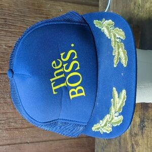 Vintage Snapback Trucker Hat The Boss Gold Leaves Navy Used